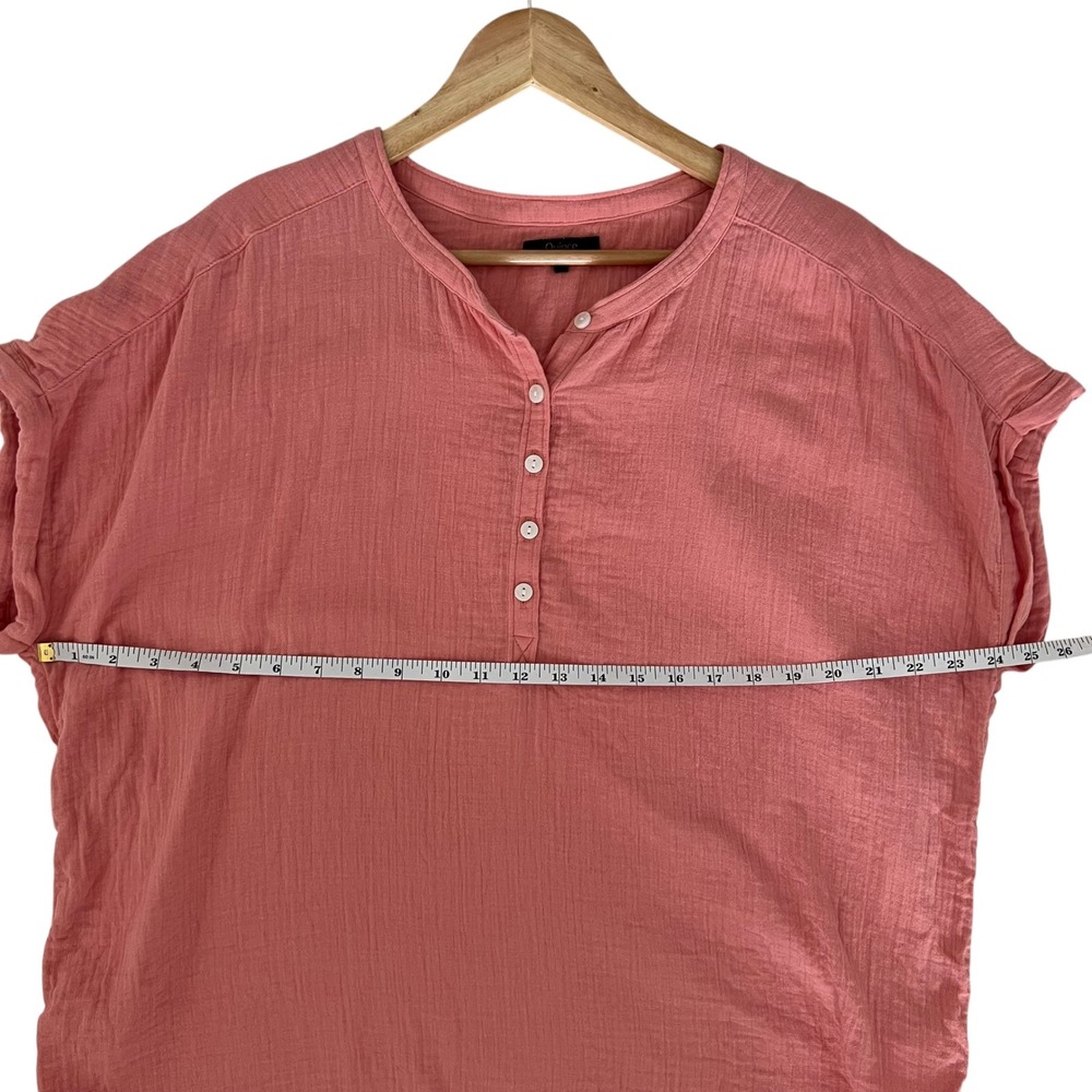 Quince 100% Organic Cotton Gauze Roll Sleeve Shirt Coral Blush SZ XL Coastal - Picture 7 of 8